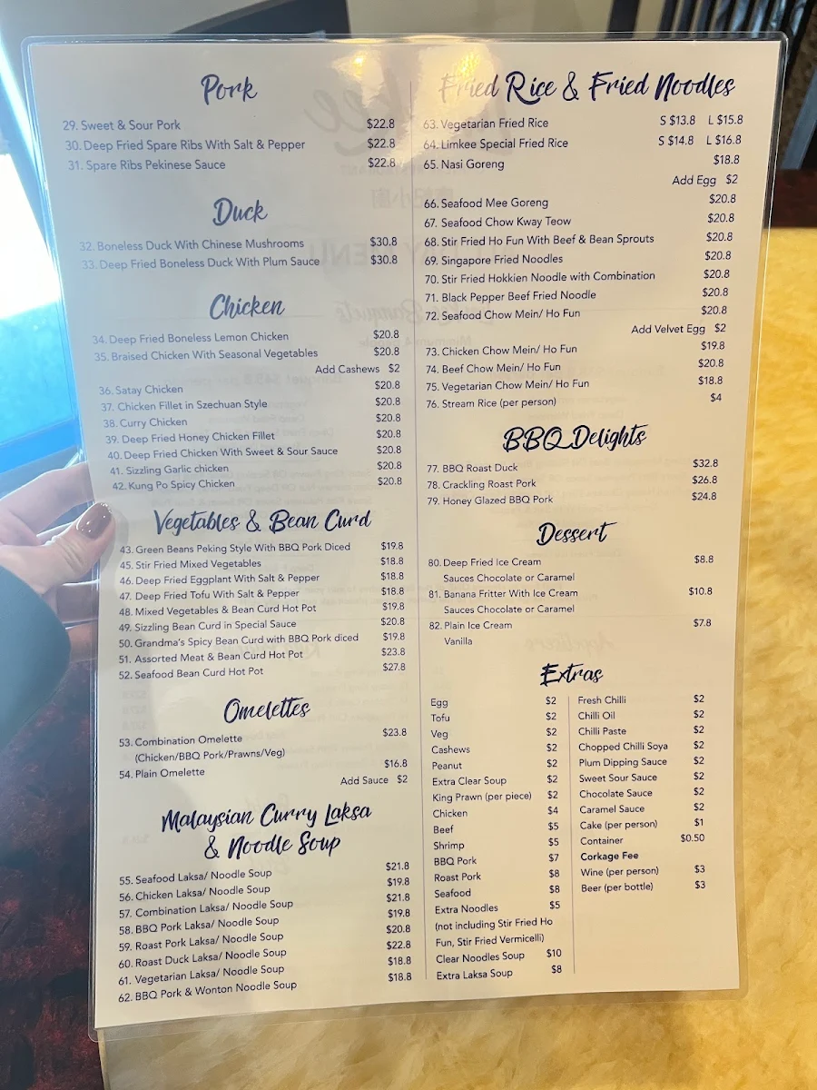 Menu, Limkee Chinese Restaurant