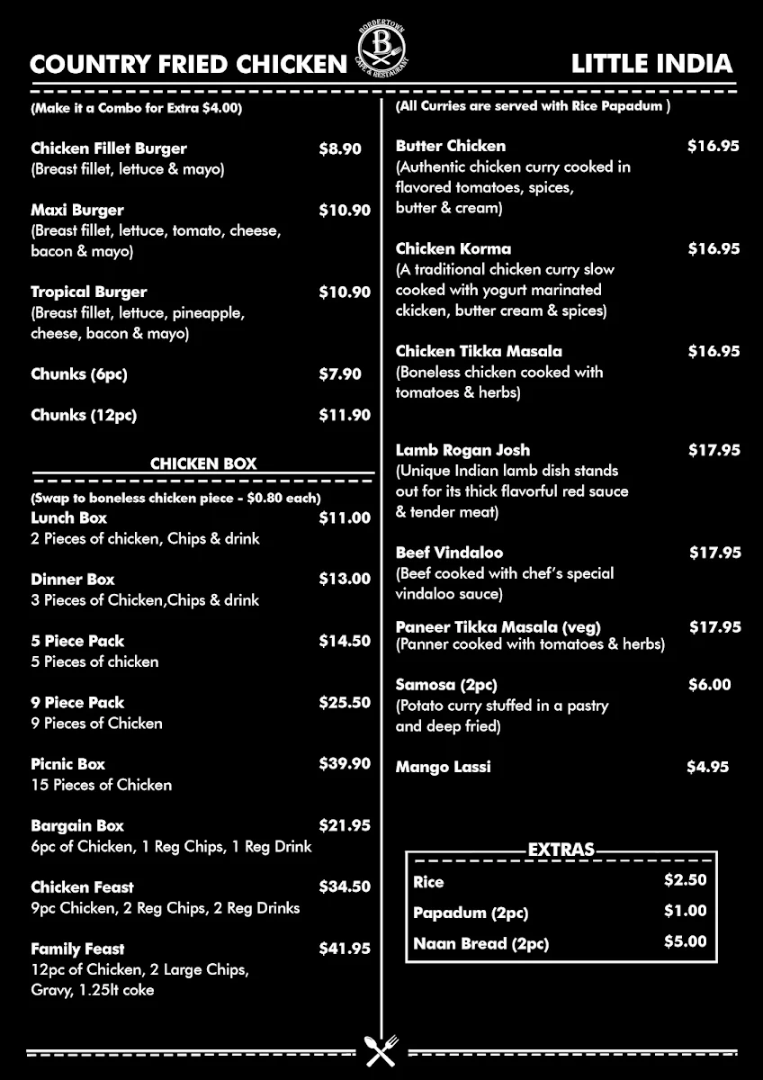 Menu, Bordertown Cafe & Restaurant