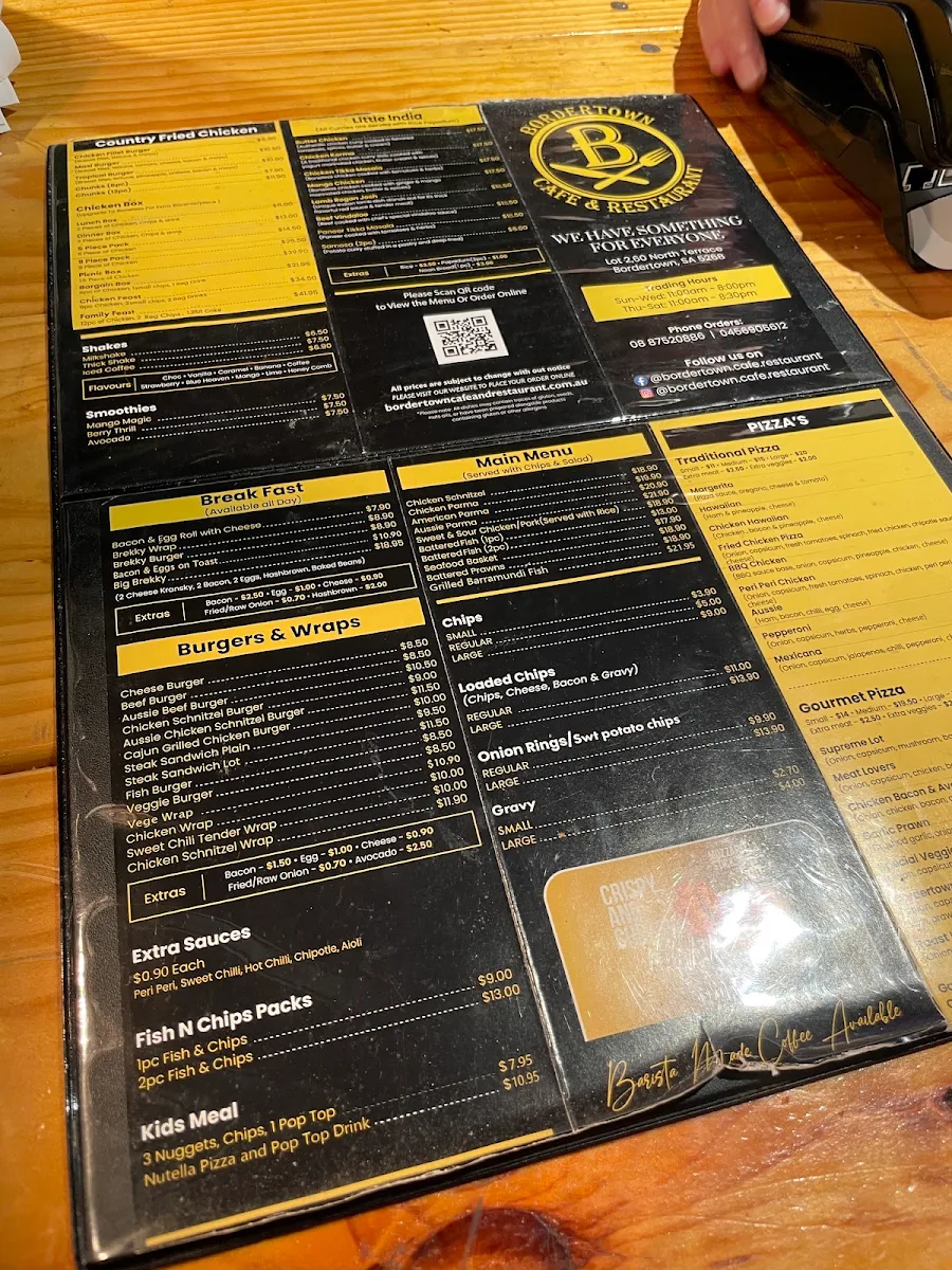 Menu, Bordertown Cafe & Restaurant