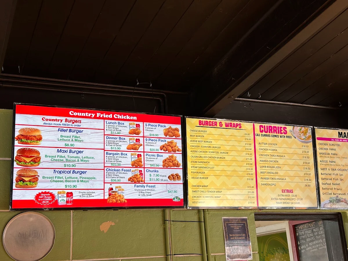 Menu, Bordertown Cafe & Restaurant