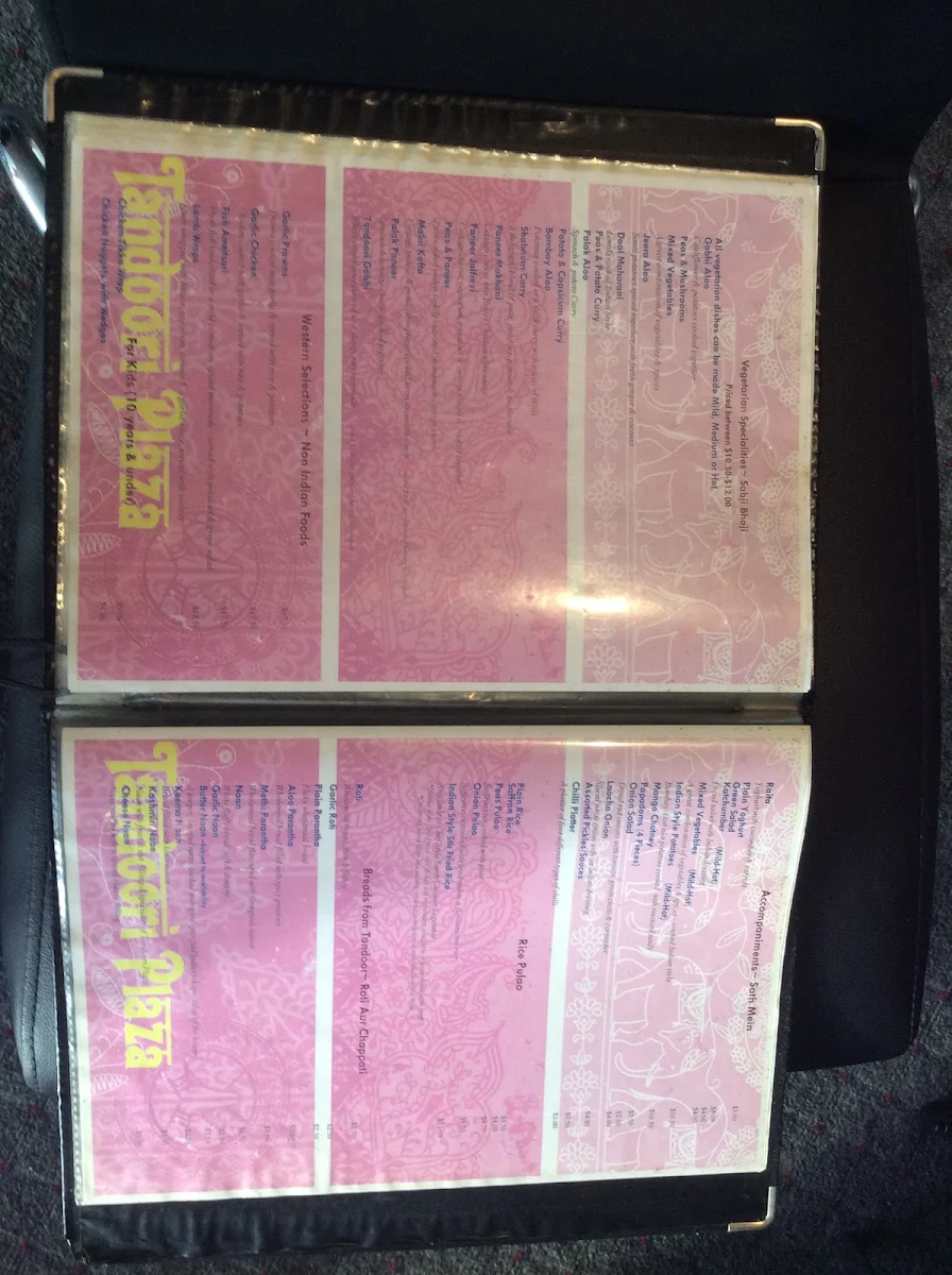 Menu, Tandoori Plaza Indian Restaurant