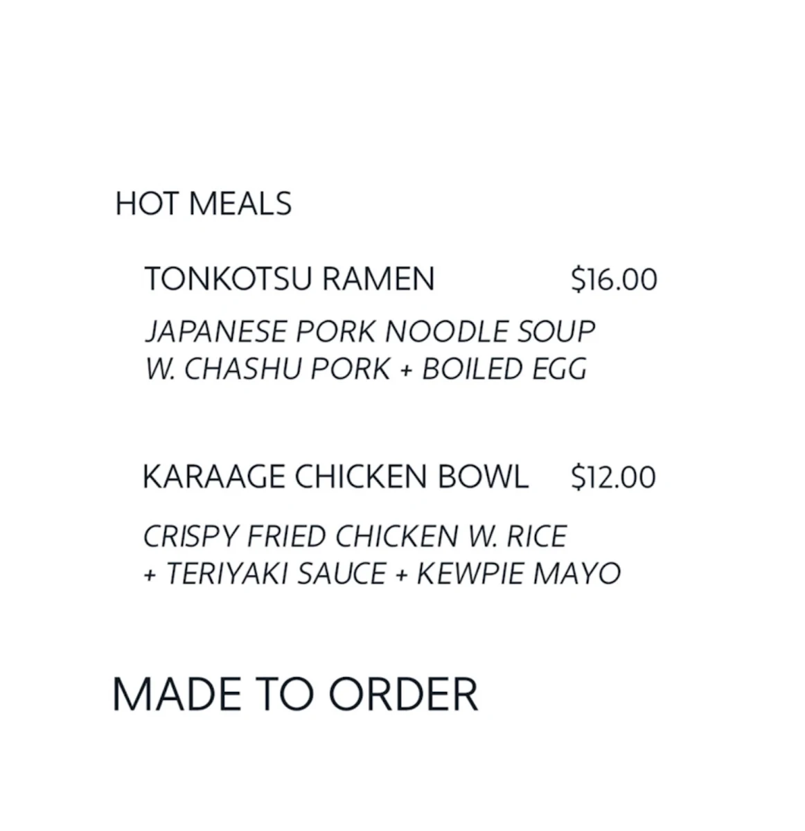 Menu, Mr Marco Sushi Inu