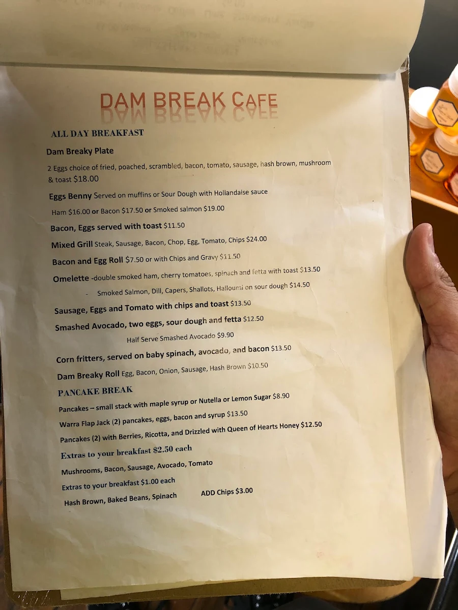 Menu, Warra Dam Bakery Cafe
