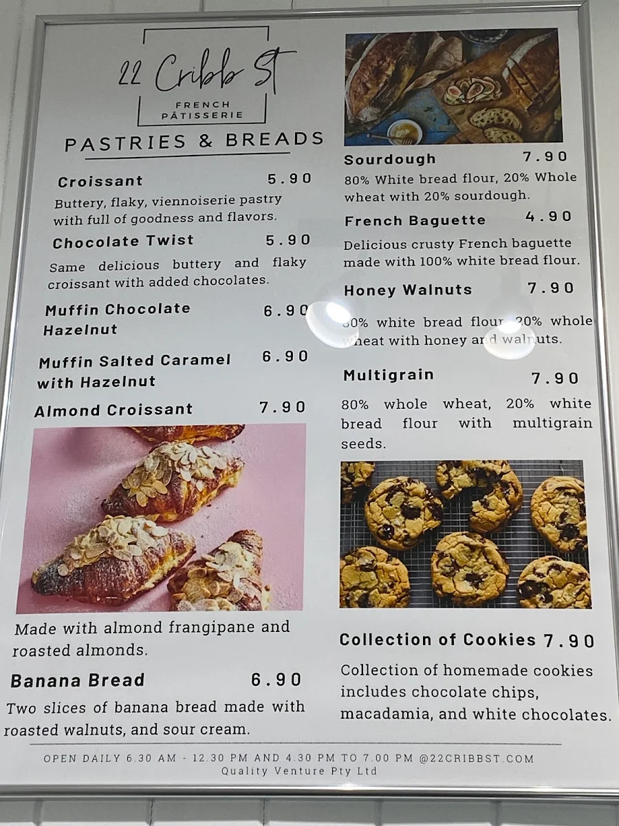 Menu, 22 Cribb St French Patisserie