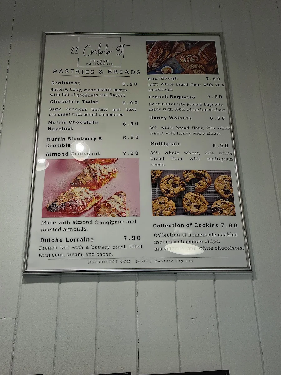 Menu, 22 Cribb St French Patisserie