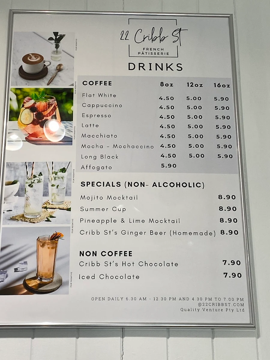 Menu, 22 Cribb St French Patisserie