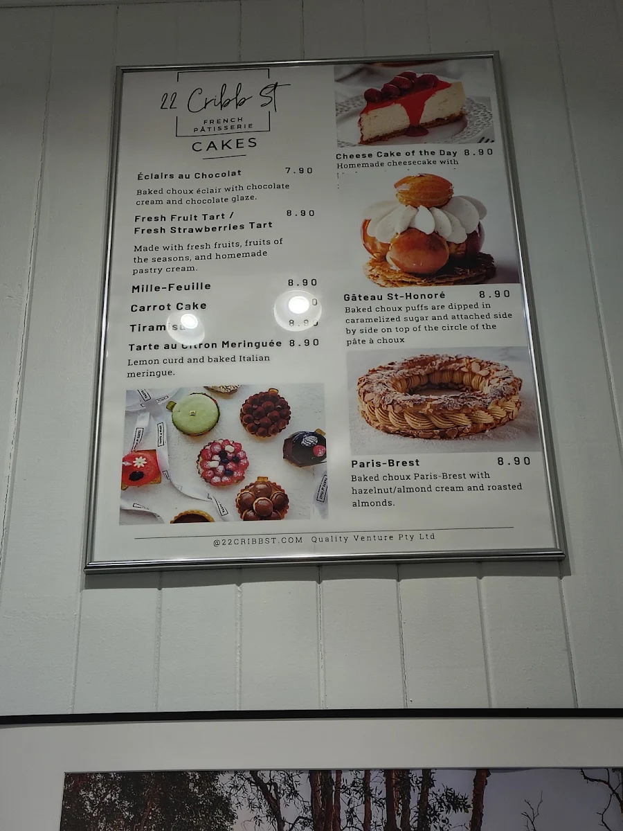 Menu, 22 Cribb St French Patisserie
