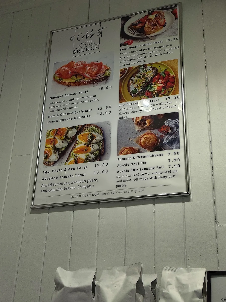 Menu, 22 Cribb St French Patisserie