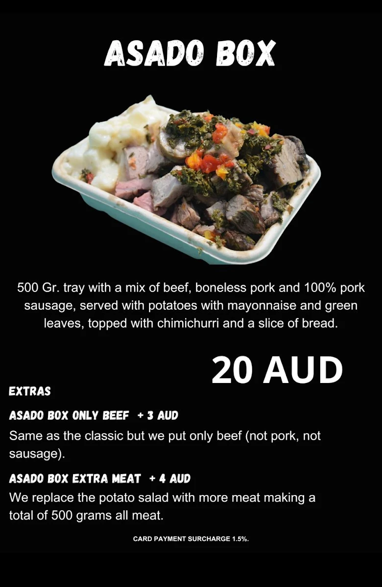Menu, Cousins fire (ARGENTINIAN BBQ CATERING)