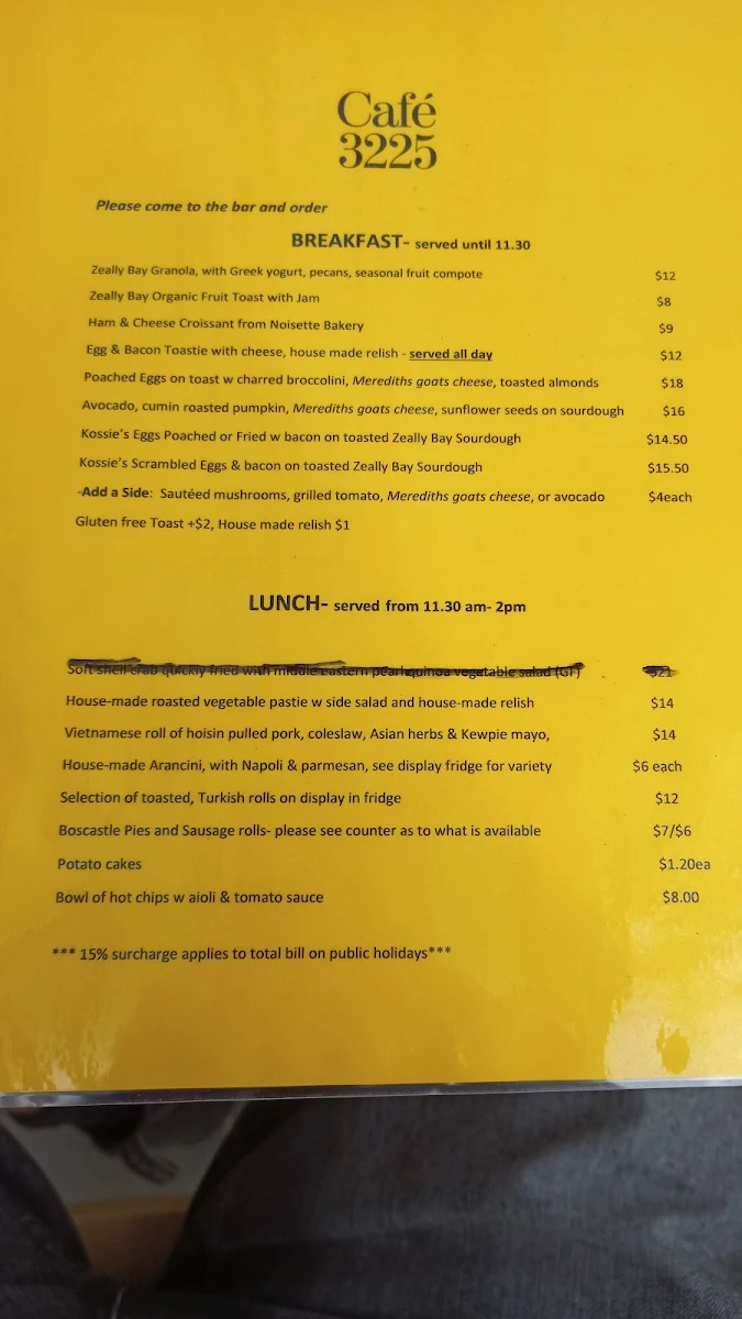Menu, Café 3225