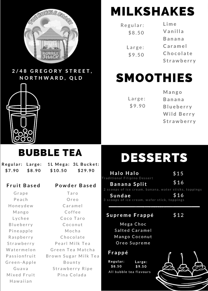 Menu, Bubbles n Froth
