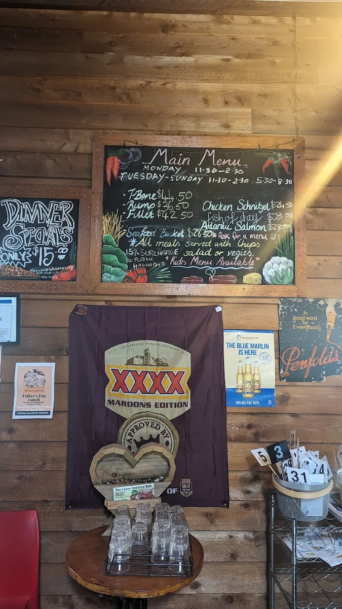 Menu, The Caves Hotel QLD