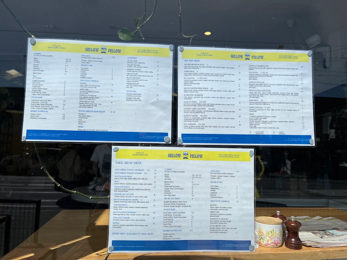 Menu, Café Mellow Fellow