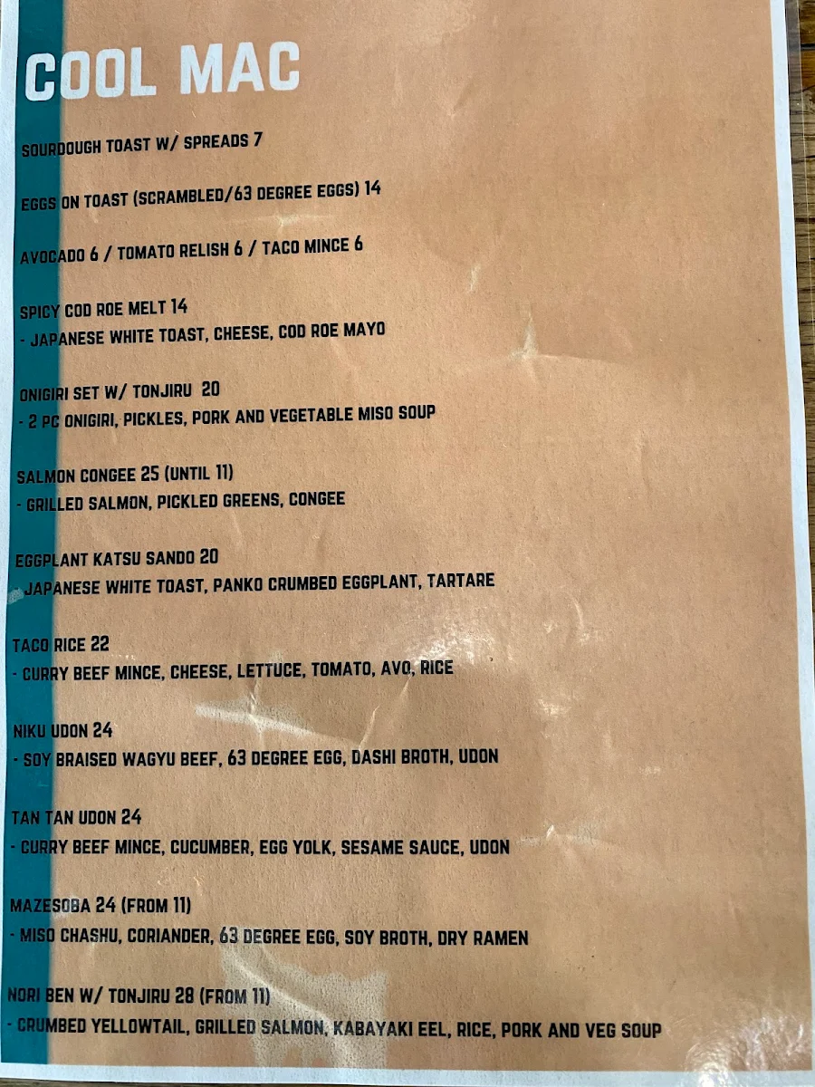 Menu, Cool Mac