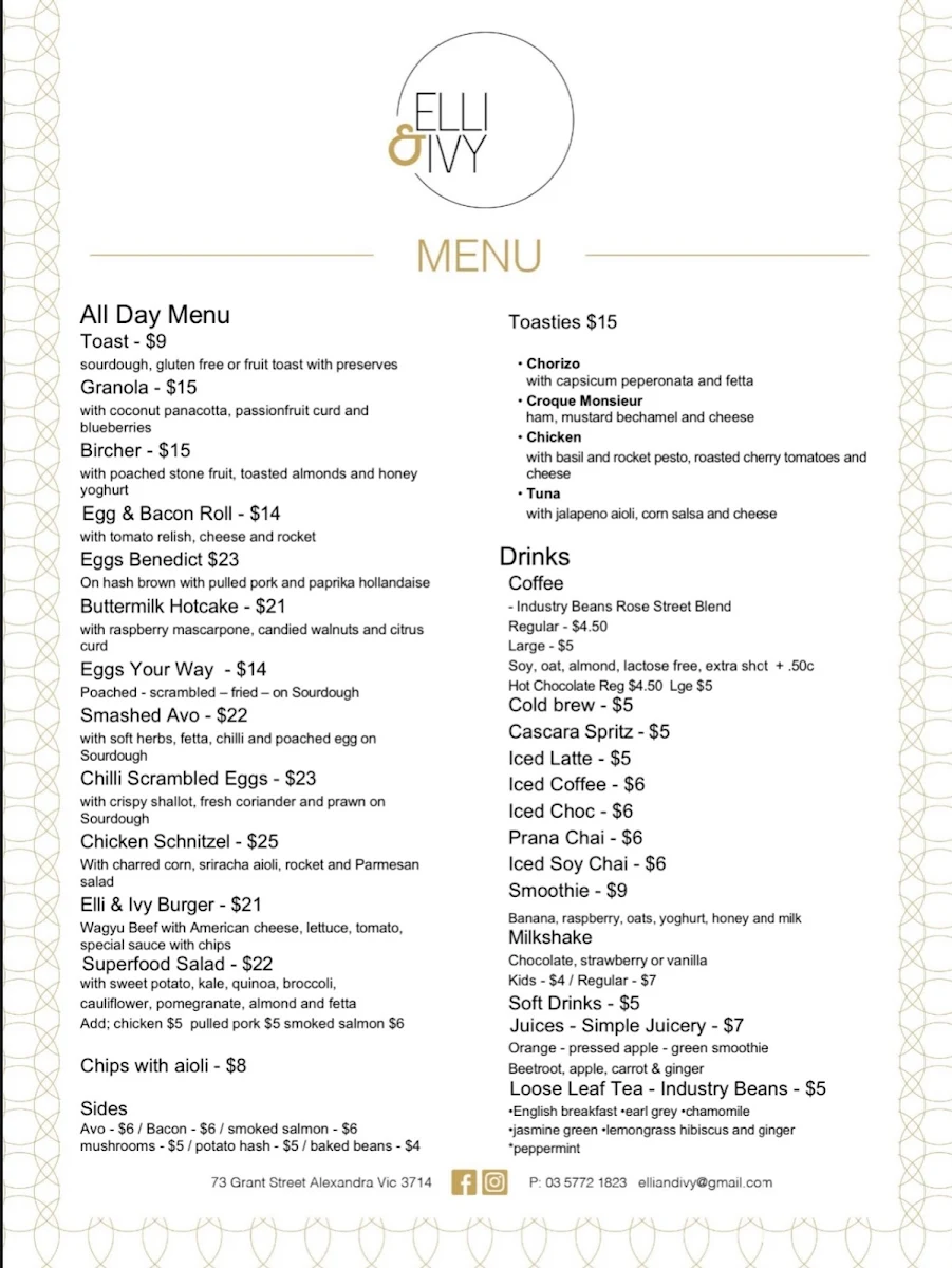 Menu, Elli & Ivy