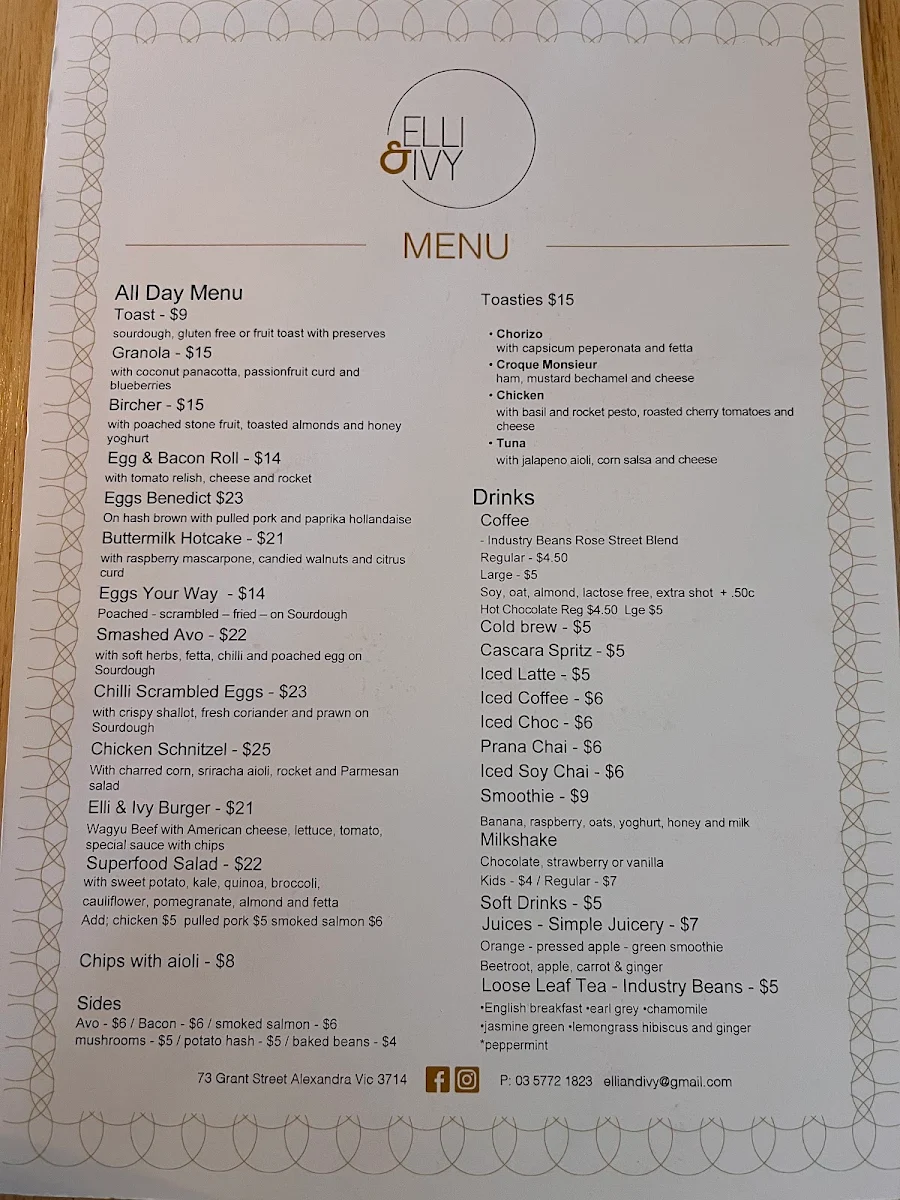 Menu, Elli & Ivy