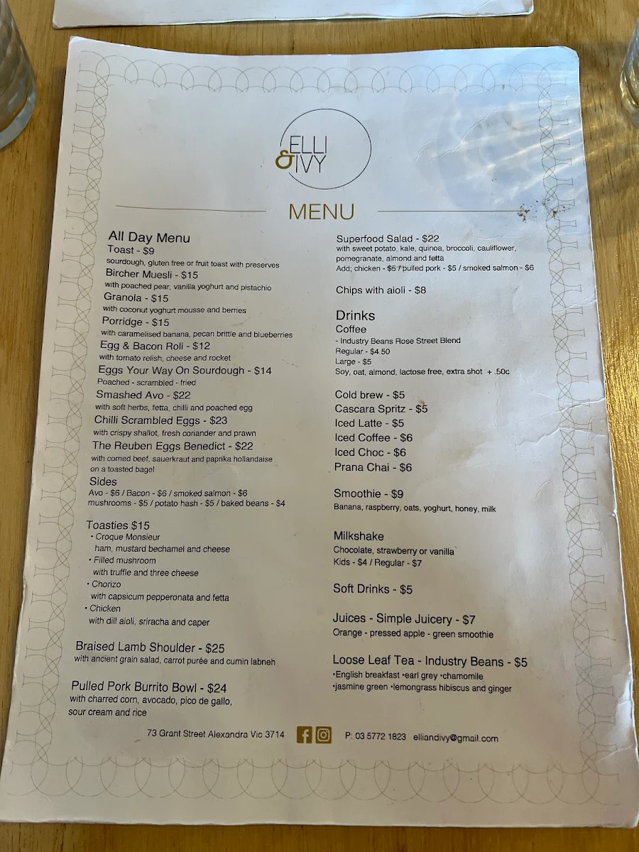Menu, Elli & Ivy