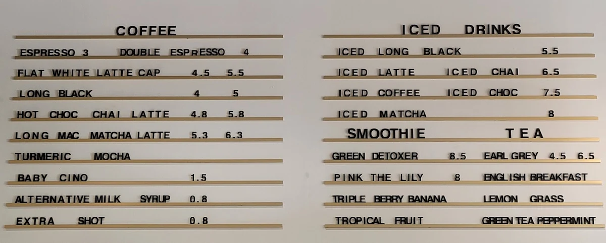 Menu, The Baking Corner Claremont