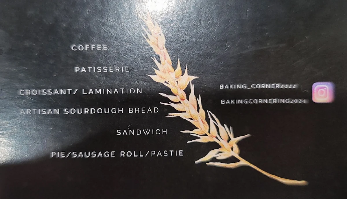 Menu, The Baking Corner Claremont