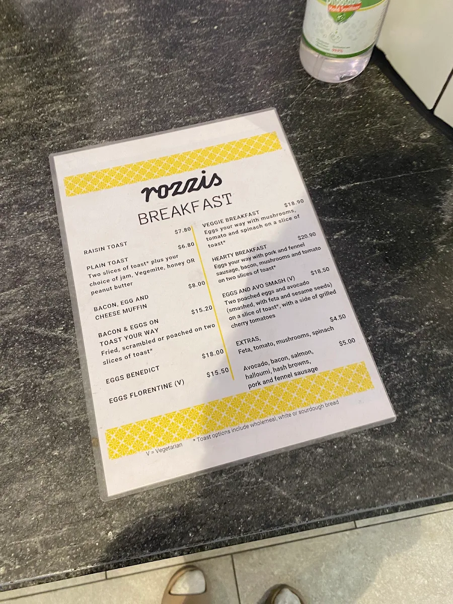 Menu, Rozzis Greensborough