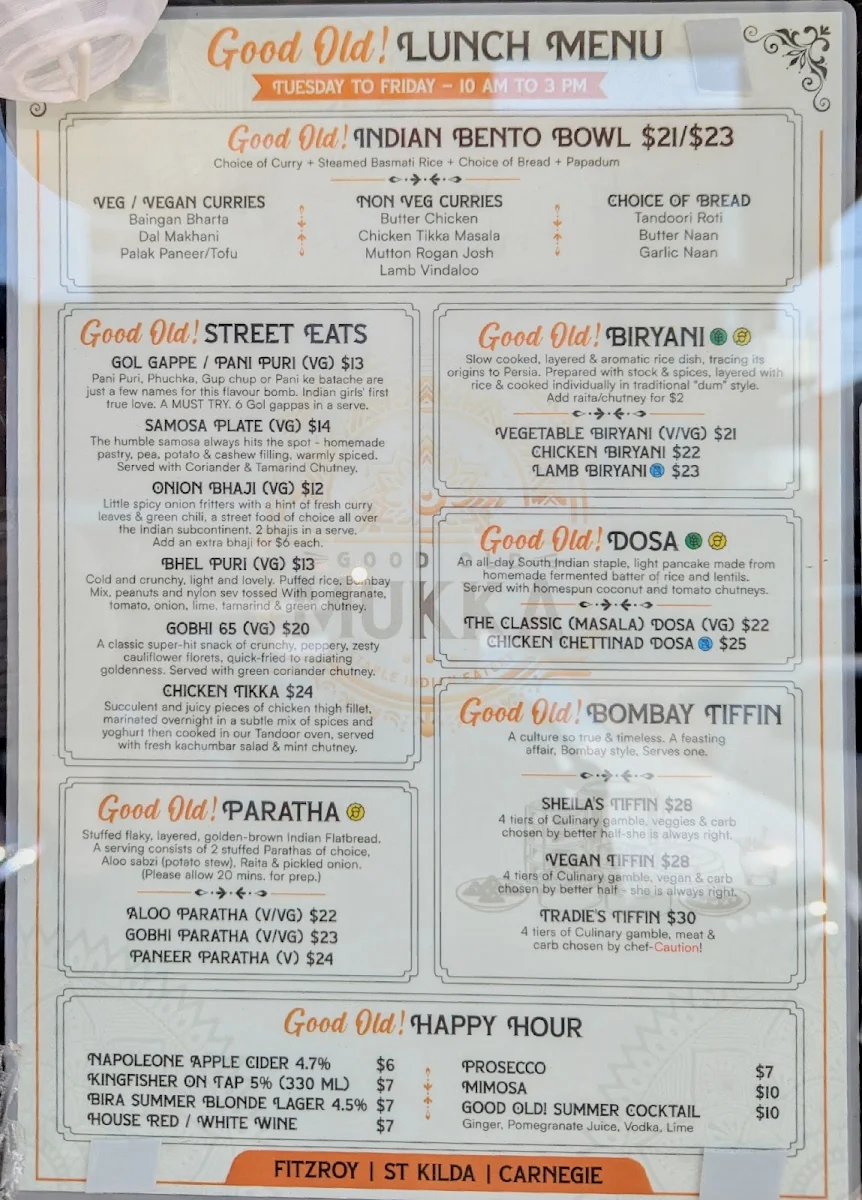 Menu, Good Old Mukka