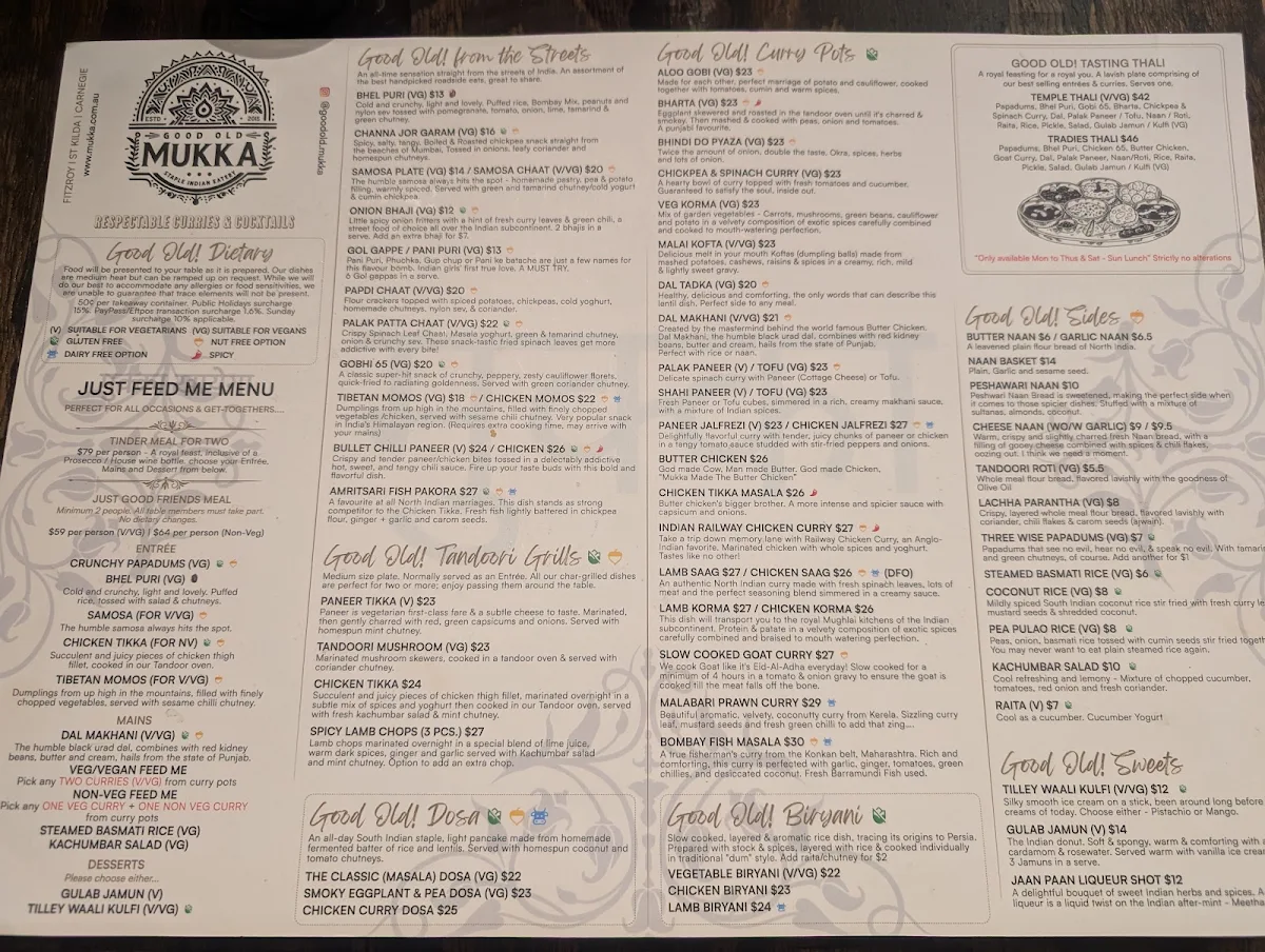 Menu, Good Old Mukka