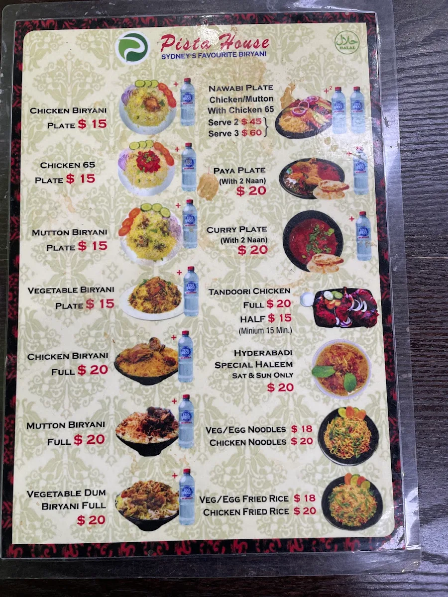 Menu, Pista House Wentworthville