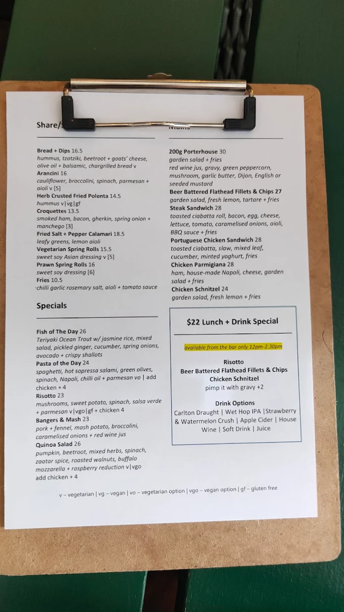 Menu, Hightail Bar