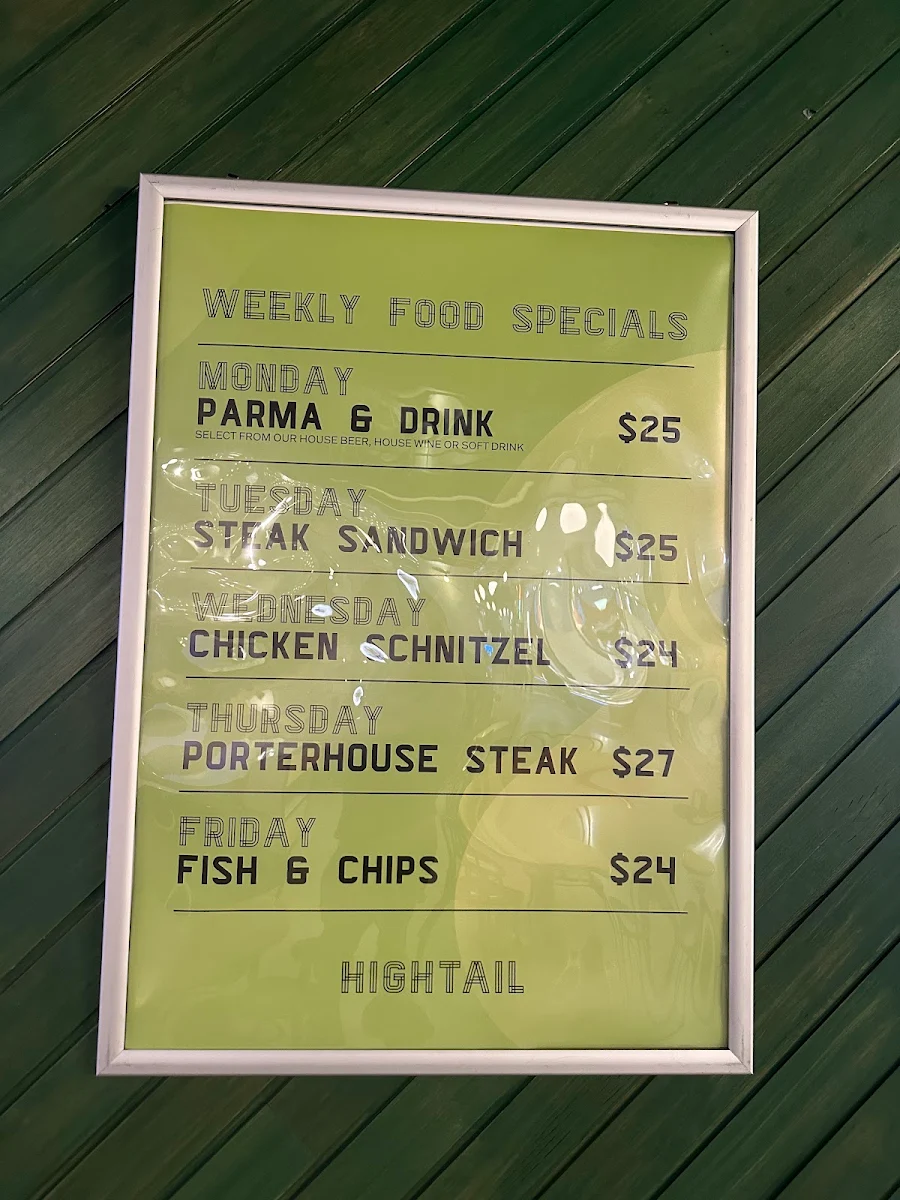 Menu, Hightail Bar
