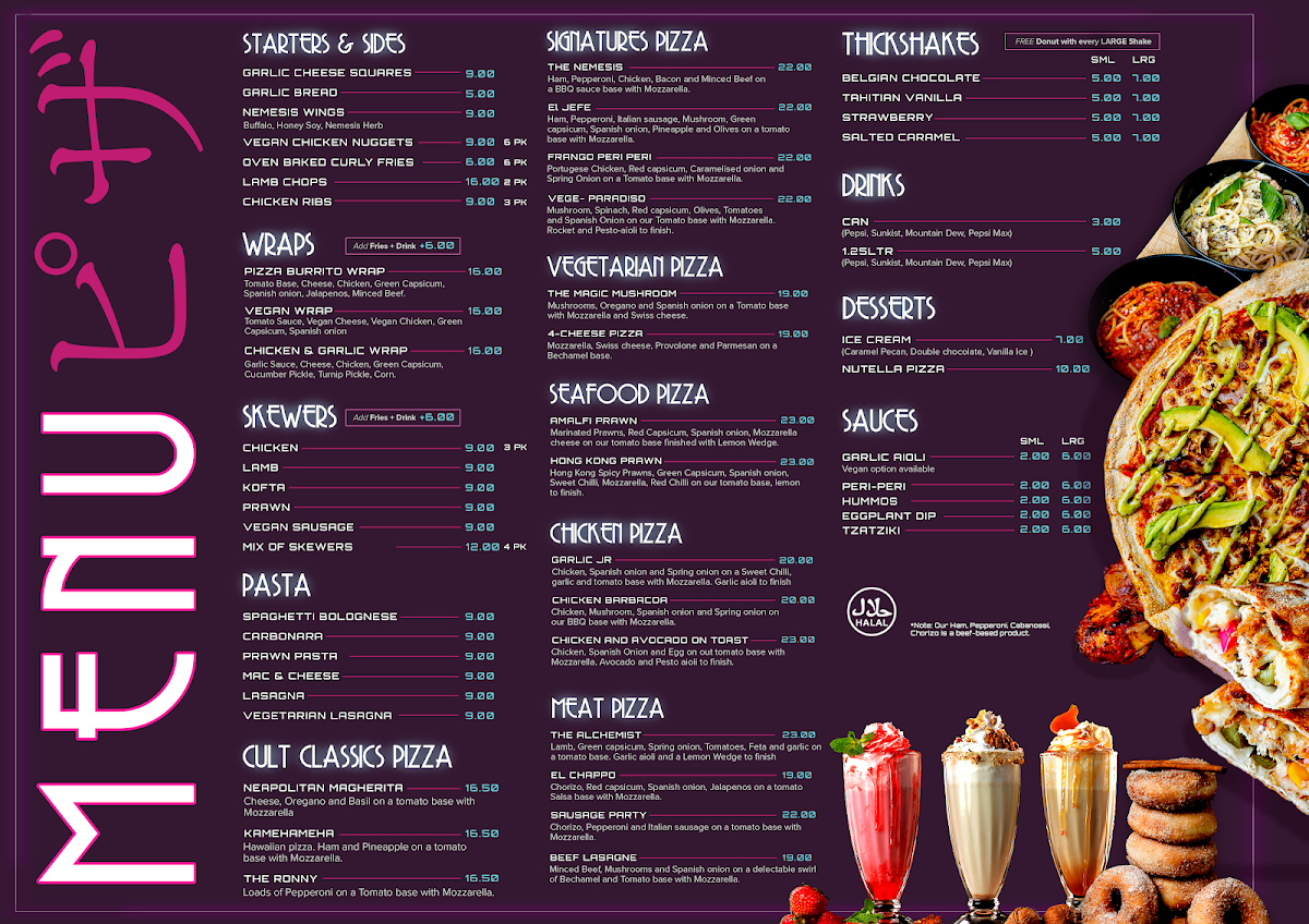 Menu, Nemesis Pizza Beverly Hills