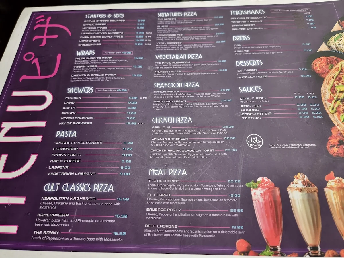 Menu, Nemesis Pizza Beverly Hills
