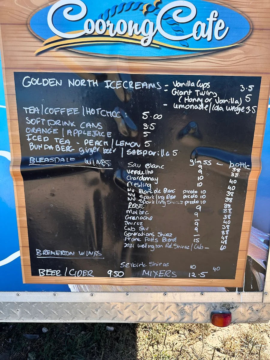 Menu, Coorong Cafe