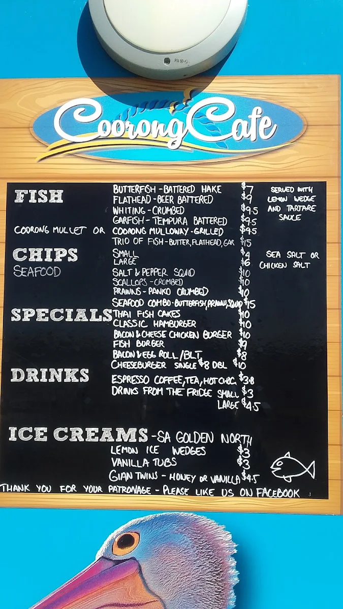 Menu, Coorong Cafe