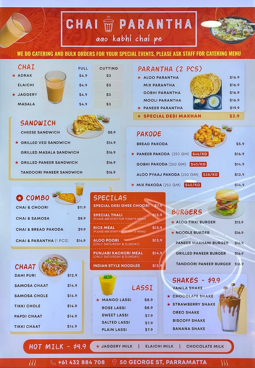 Menu, Chai Parantha - Pure desi chai, paranthe, snacks & tiffin service