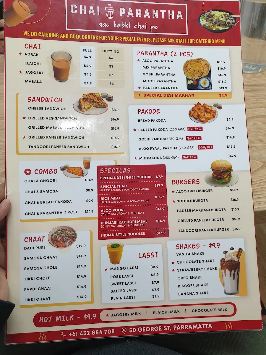 Menu, Chai Parantha - Pure desi chai, paranthe, snacks & tiffin service