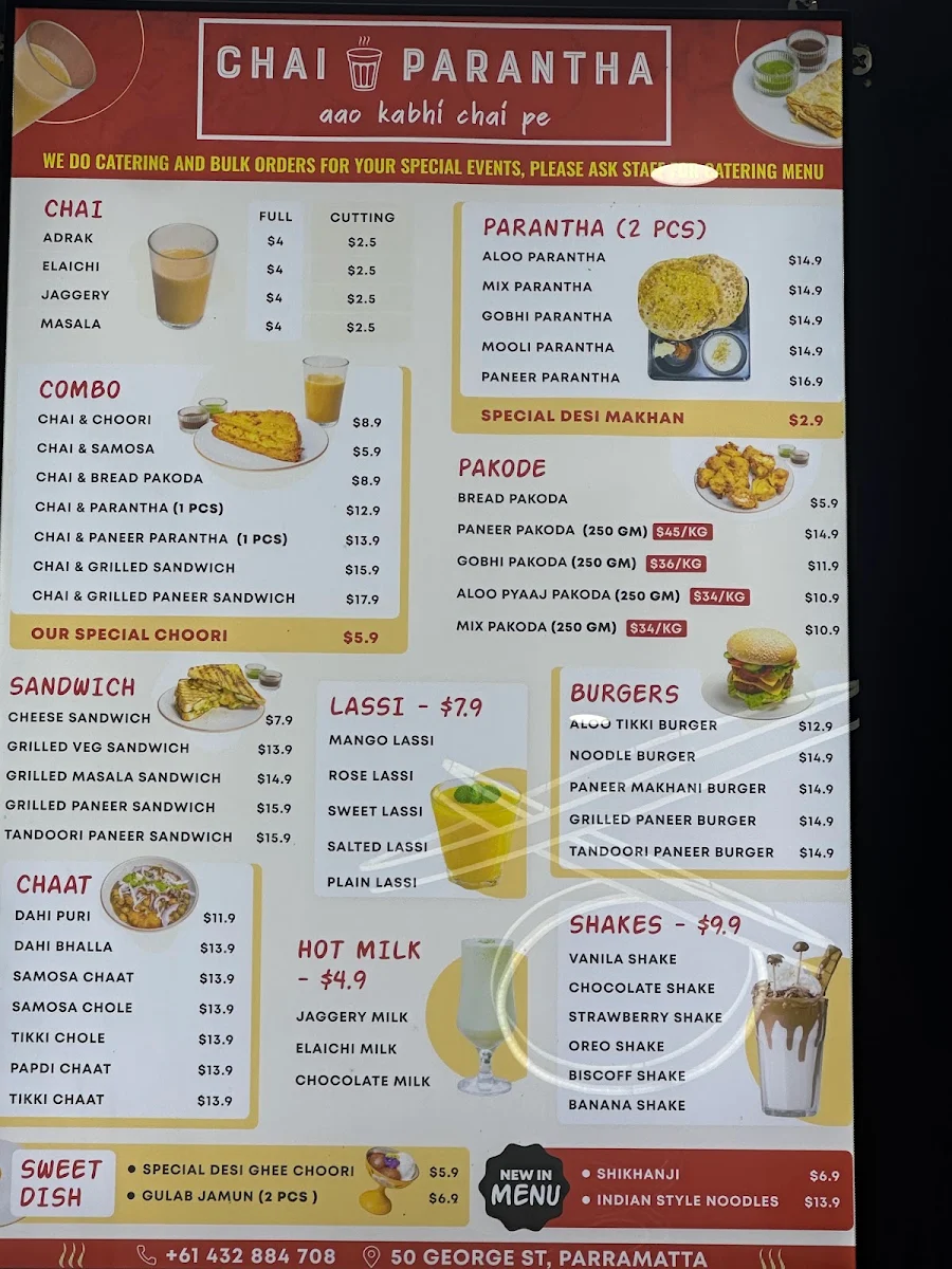 Menu, Chai Parantha - Pure desi chai, paranthe, snacks & tiffin service