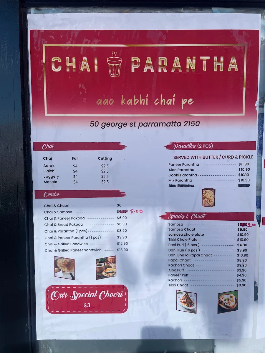 Menu, Chai Parantha - Pure desi chai, paranthe, snacks & tiffin service