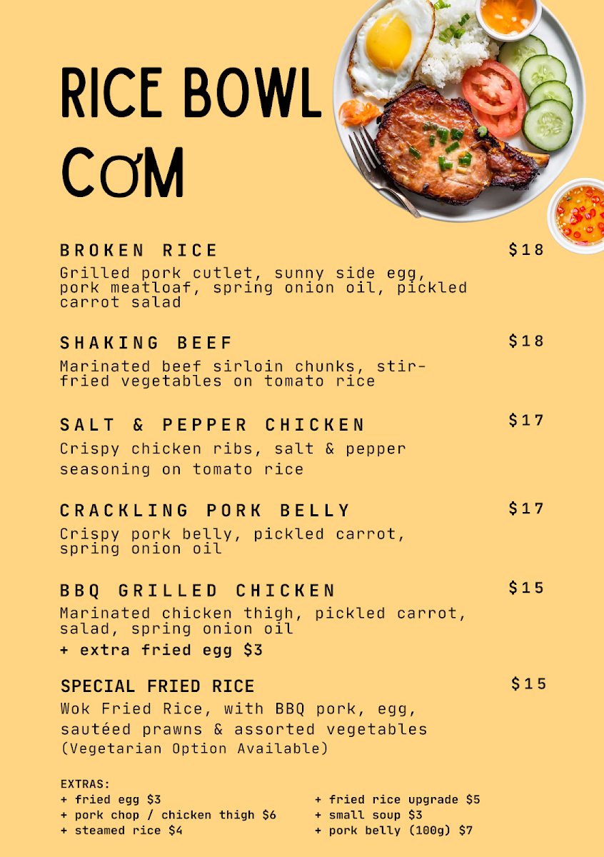 Menu, Saigon Corner Cafe (Northland)