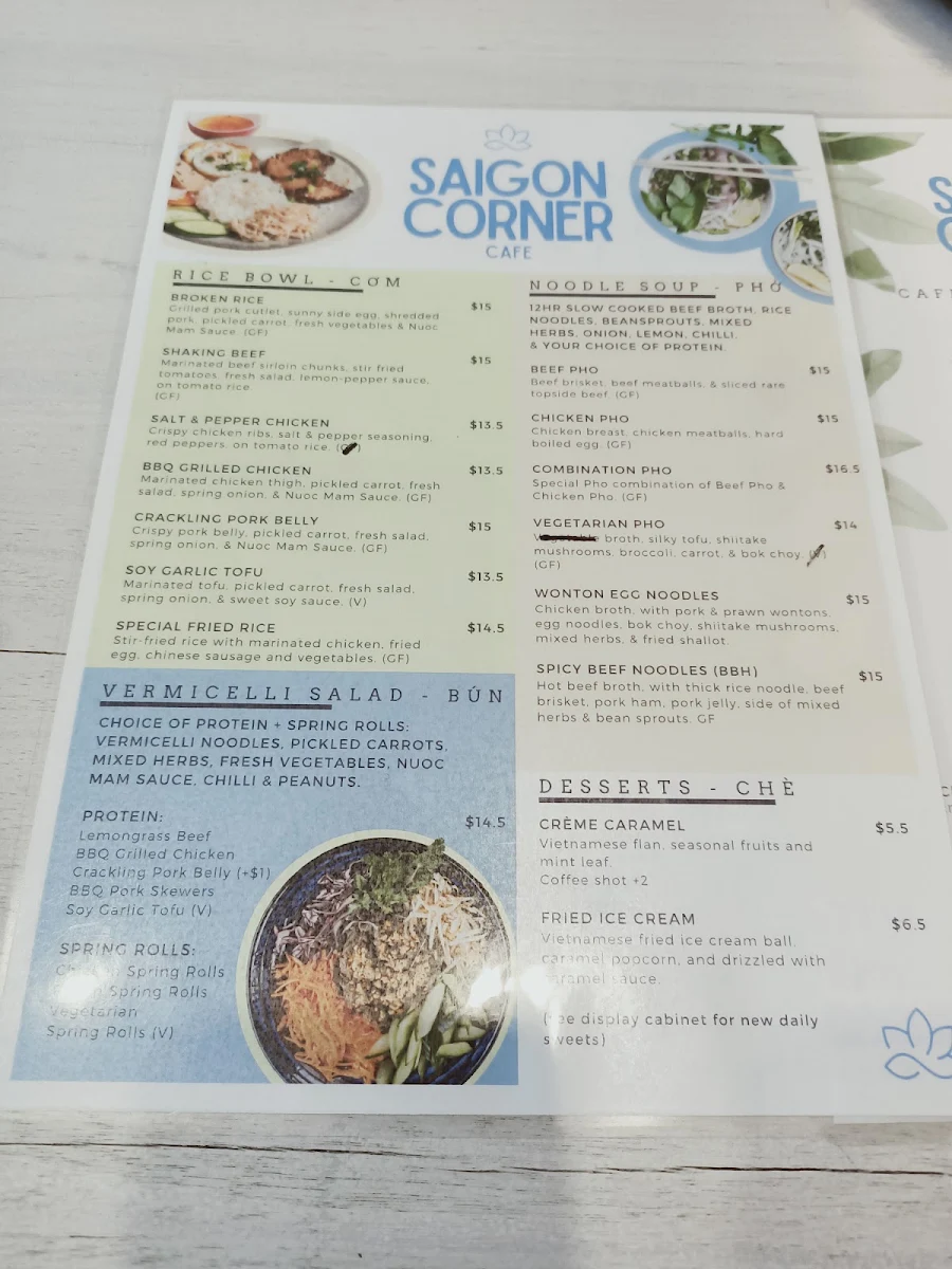 Menu, Saigon Corner Cafe (Northland)