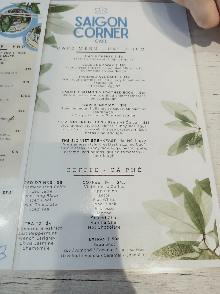 Menu, Saigon Corner Cafe (Northland)