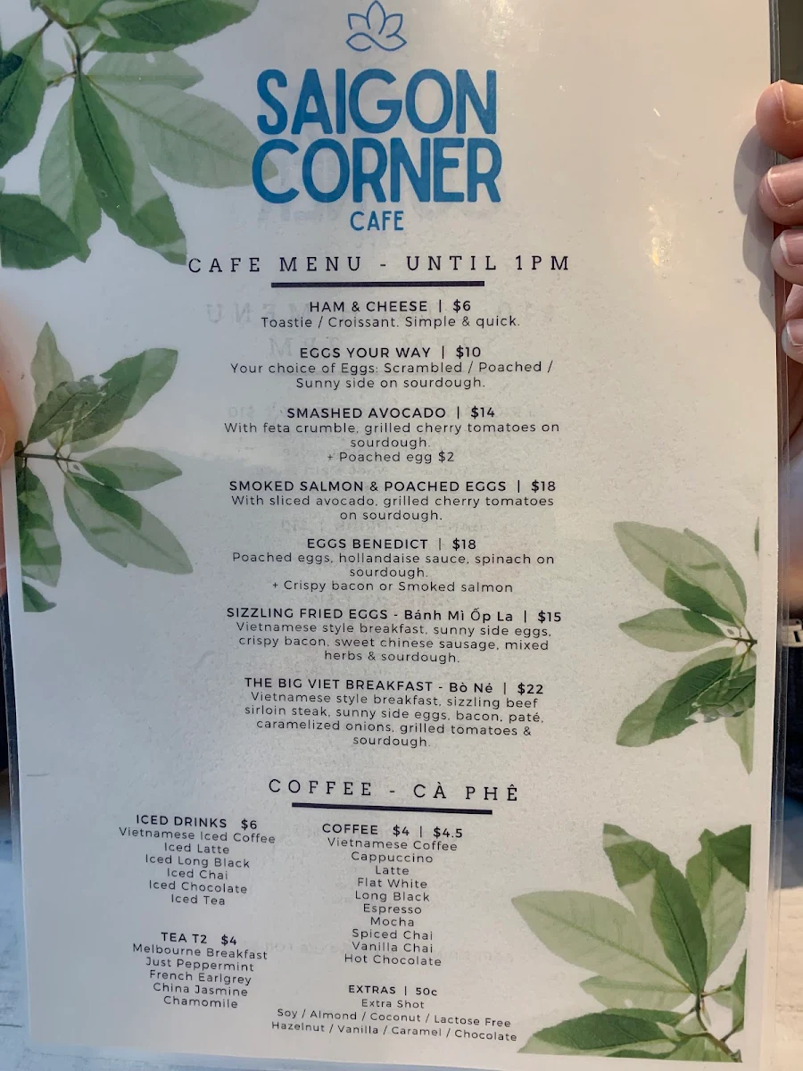 Menu, Saigon Corner Cafe (Northland)