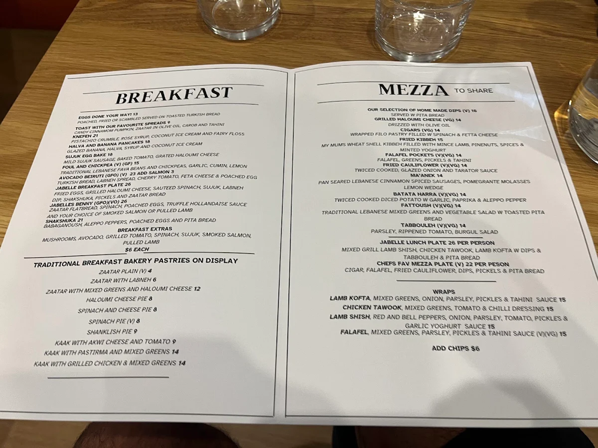 Menu, Cafe Jabelle