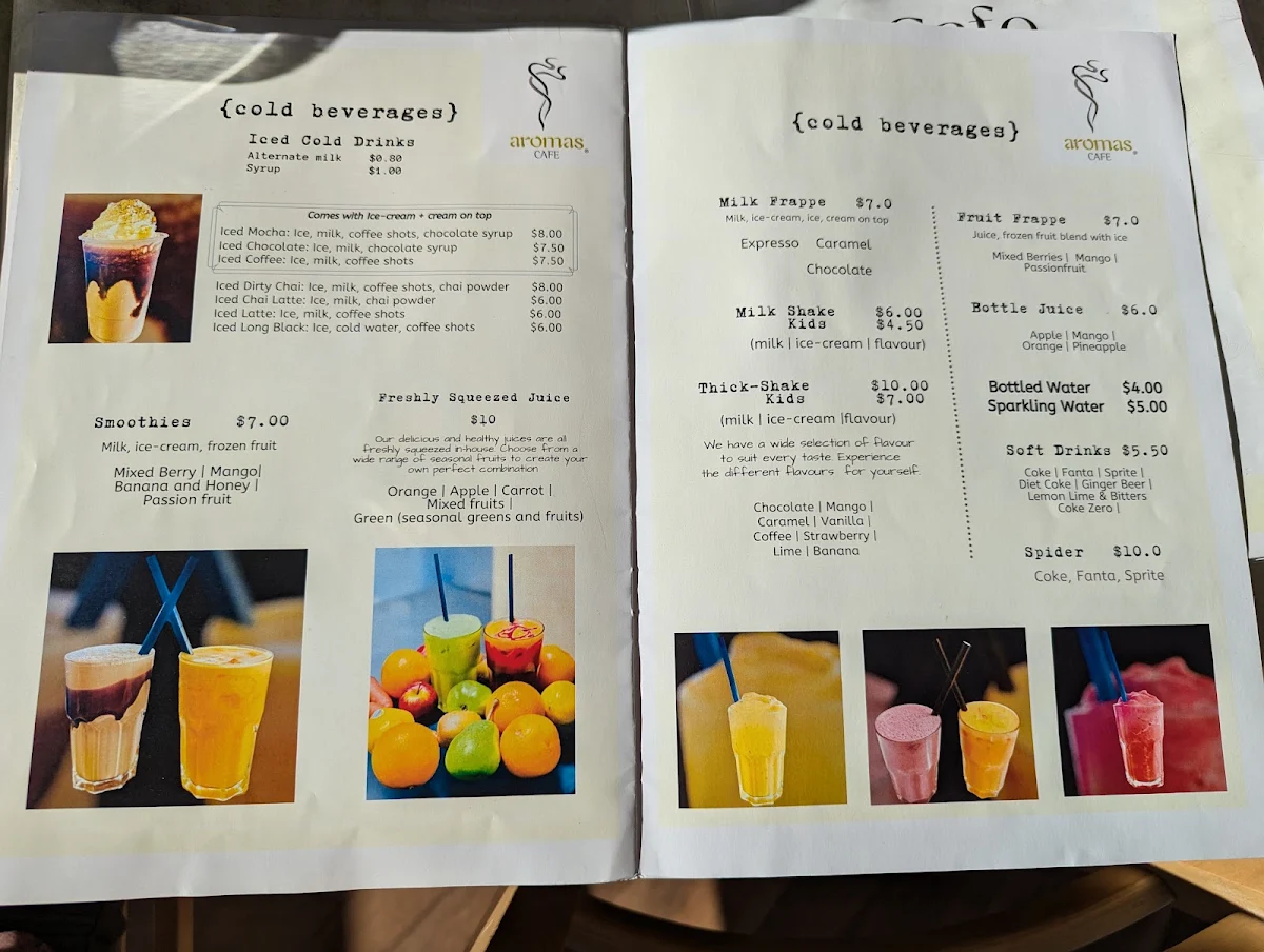 Menu, Aromas Cafe Toowoomba