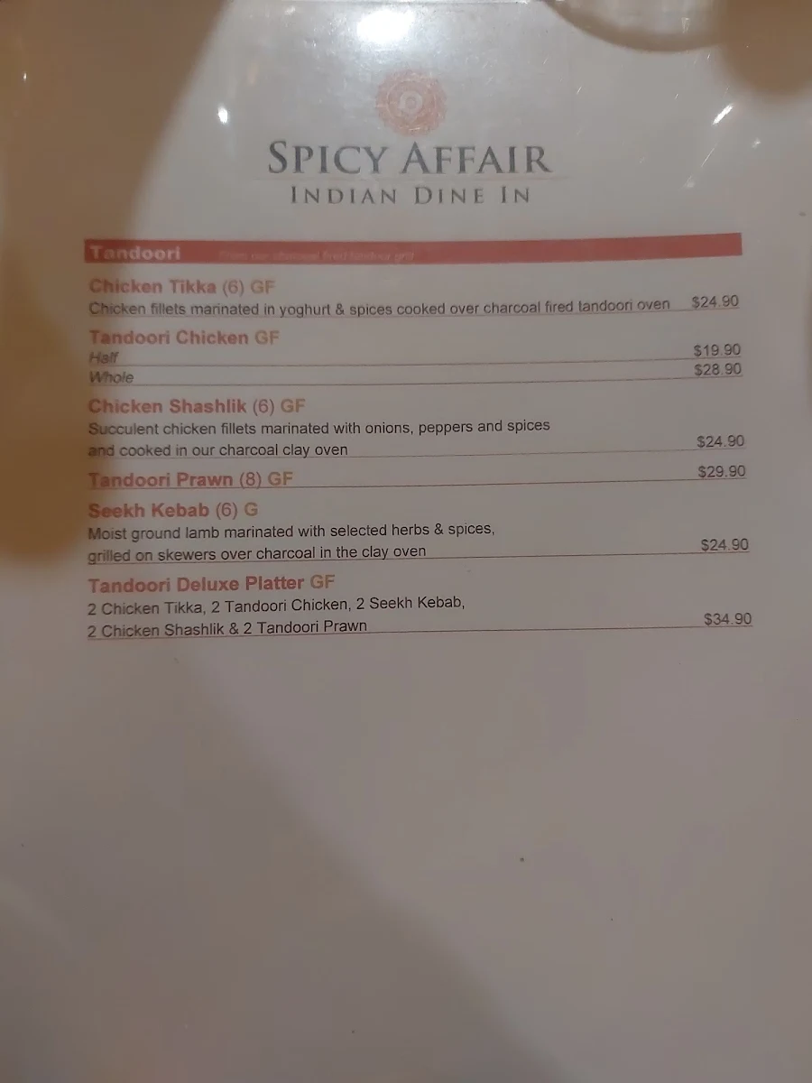 Menu, Spicy Affair Indian Dine In & Take Out