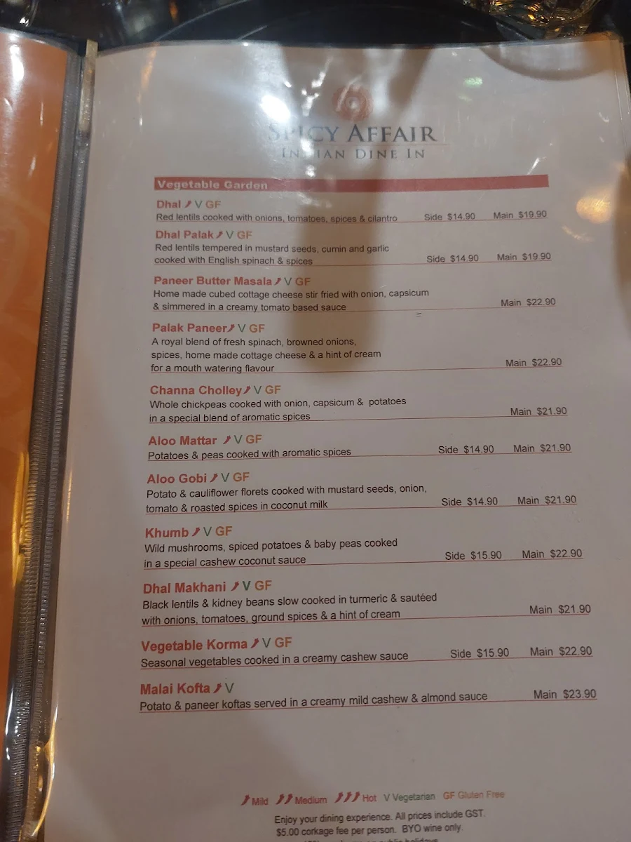 Menu, Spicy Affair Indian Dine In & Take Out