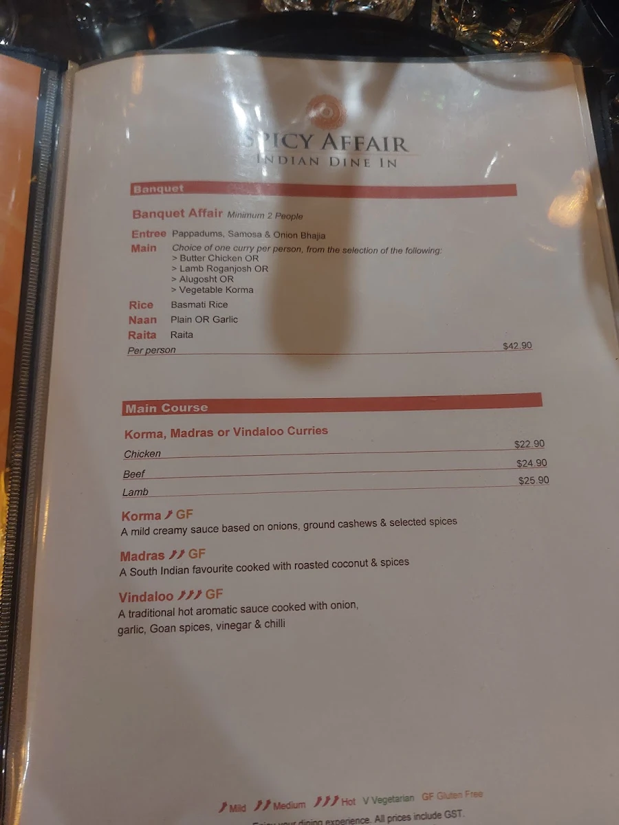 Menu, Spicy Affair Indian Dine In & Take Out