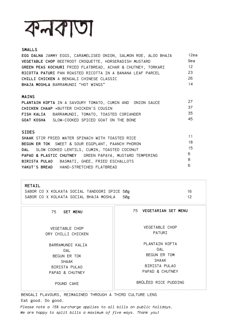 Menu, Kolkata Social