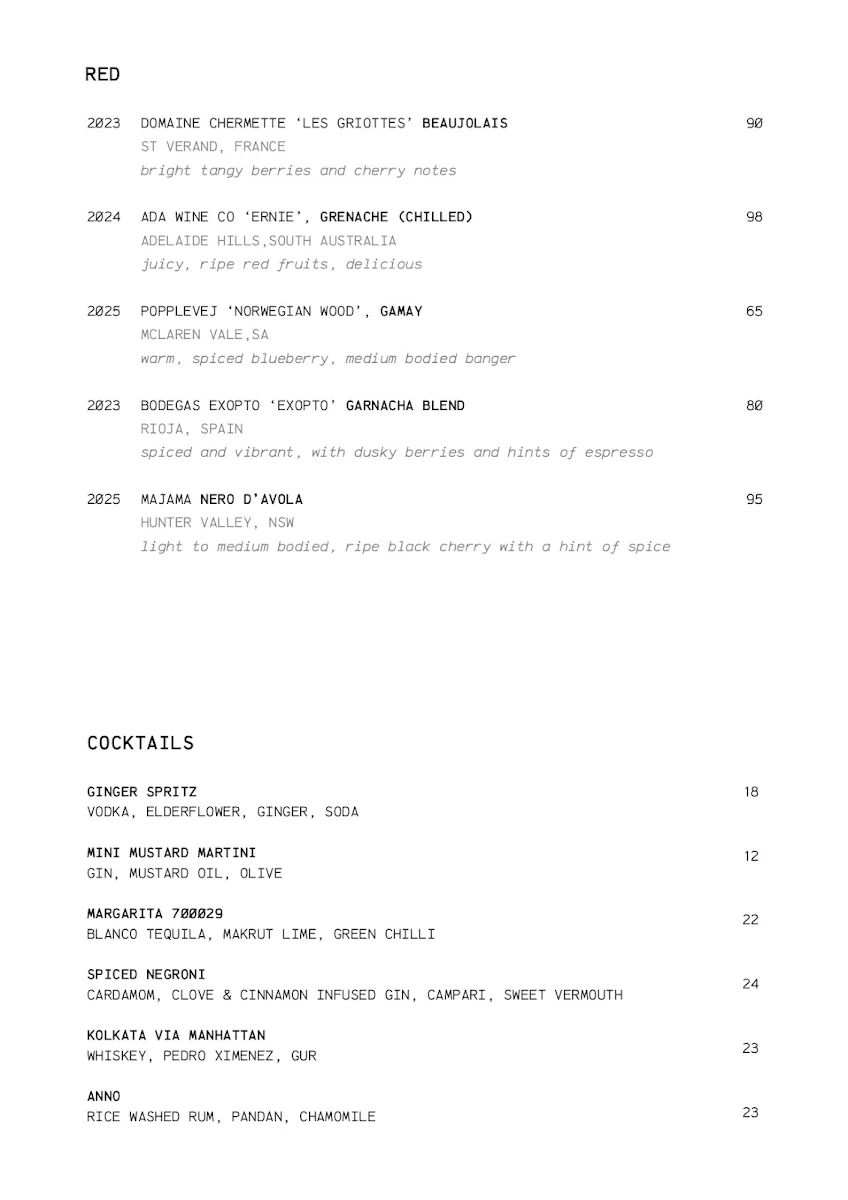 Menu, Kolkata Social