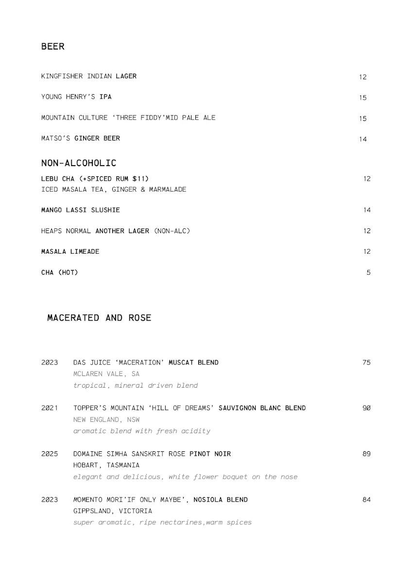 Menu, Kolkata Social