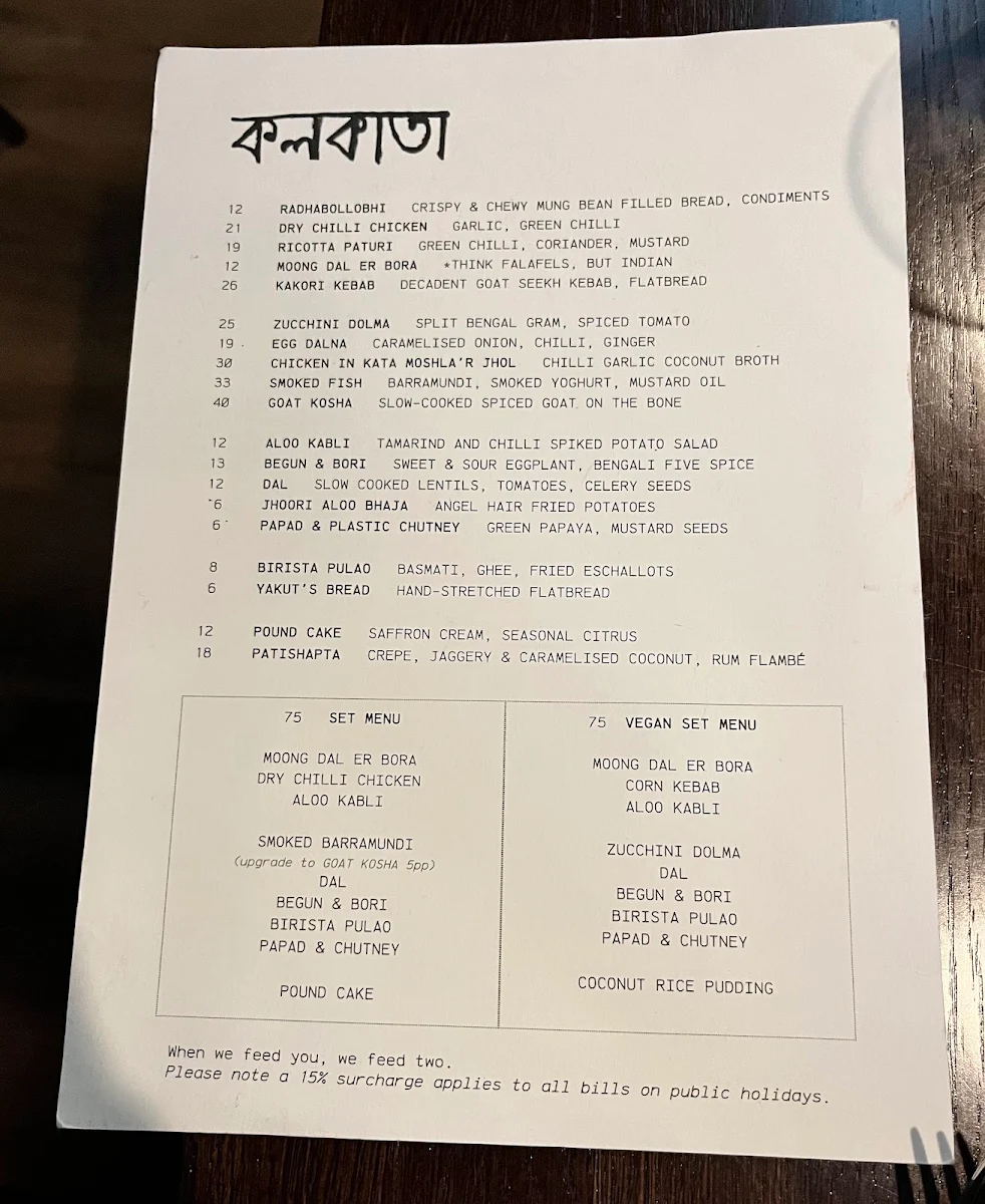 Menu, Kolkata Social